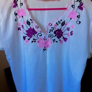 Embroidered Floral White Top